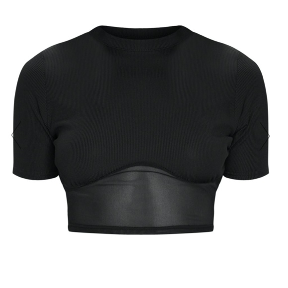 Black Rib Mesh Underbust Crop Top - Picture 3 of 3